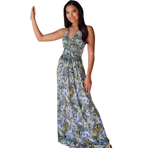 SMF Tropical Print Maxi Dress in Verde NWT Size Medium - Picture 1 of 6
